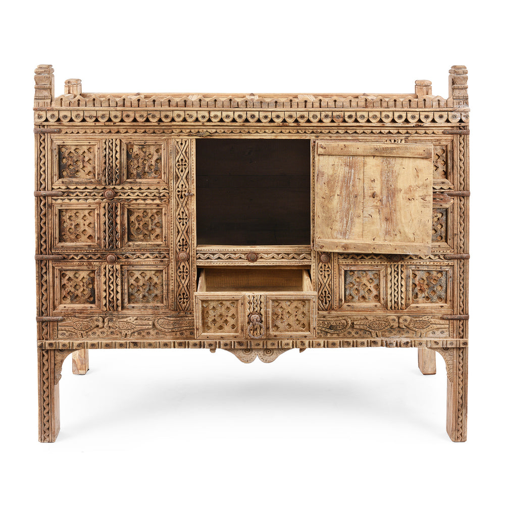 Open View Of Antique Indian Damchiya Dowry Chest From Kutch | Indigo Antiques