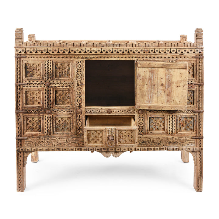 Open View Of Antique Indian Damchiya Dowry Chest From Kutch | Indigo Antiques