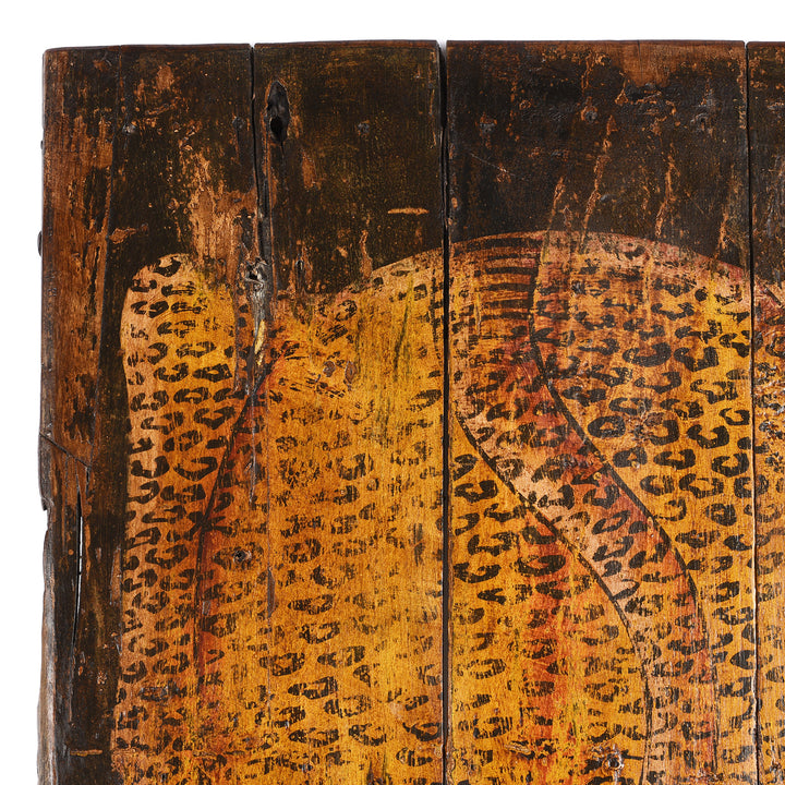 Detail From Vintage Painted Leopard Panel From Madhya Pradesh | INDIGO ANTIQUES