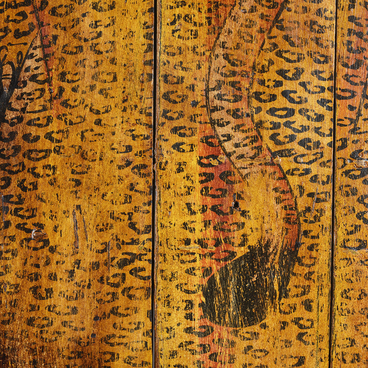 Tail Detail From Vintage Painted Leopard Panel From Madhya Pradesh | INDIGO ANTIQUES
