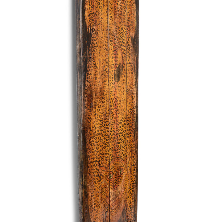 Angled View Of Vintage Painted Leopard Panel From Madhya Pradesh | INDIGO ANTIQUES