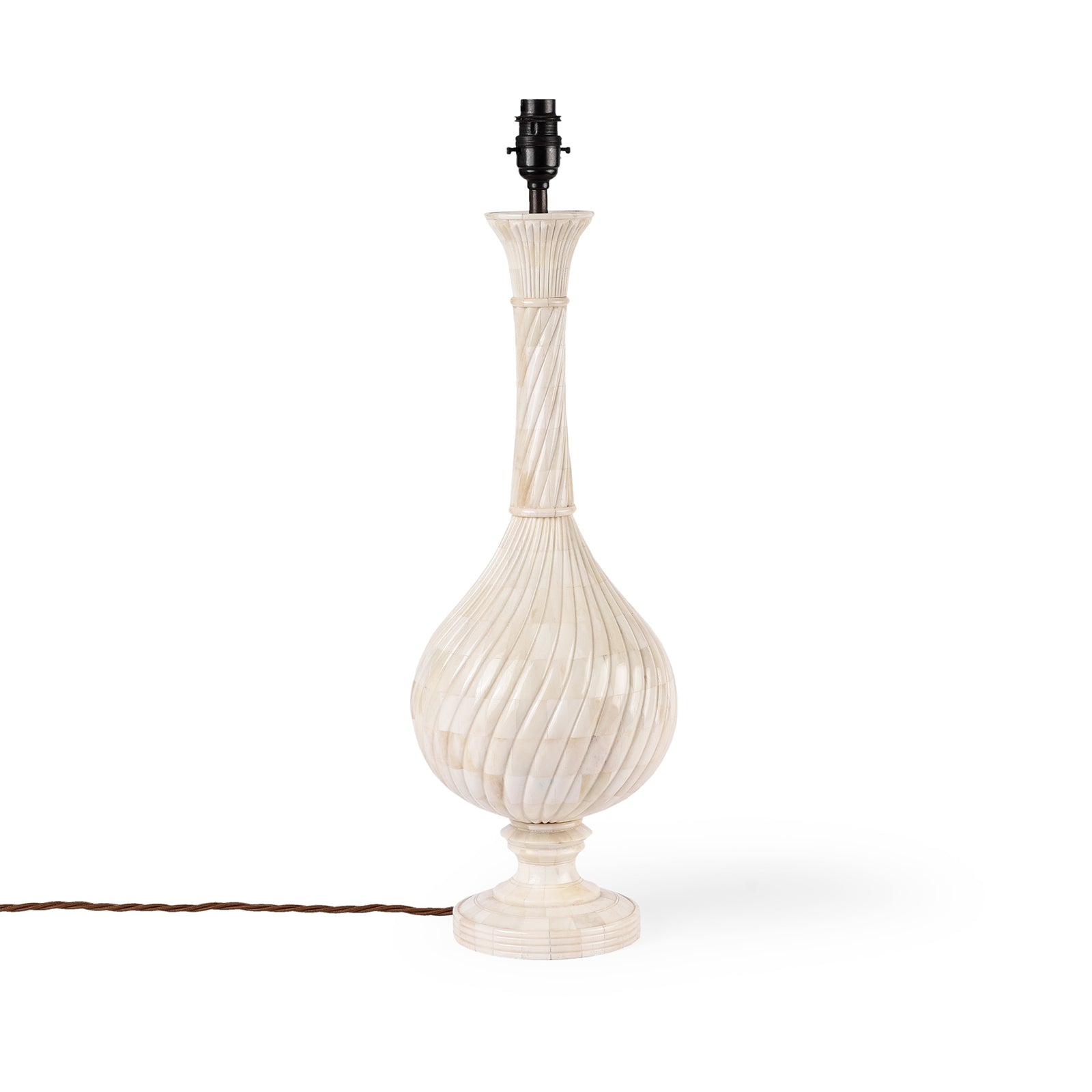 Mughal Style Bone Inlay Twist Table Lamp Base With AUK508V4 | Indigo Antiques