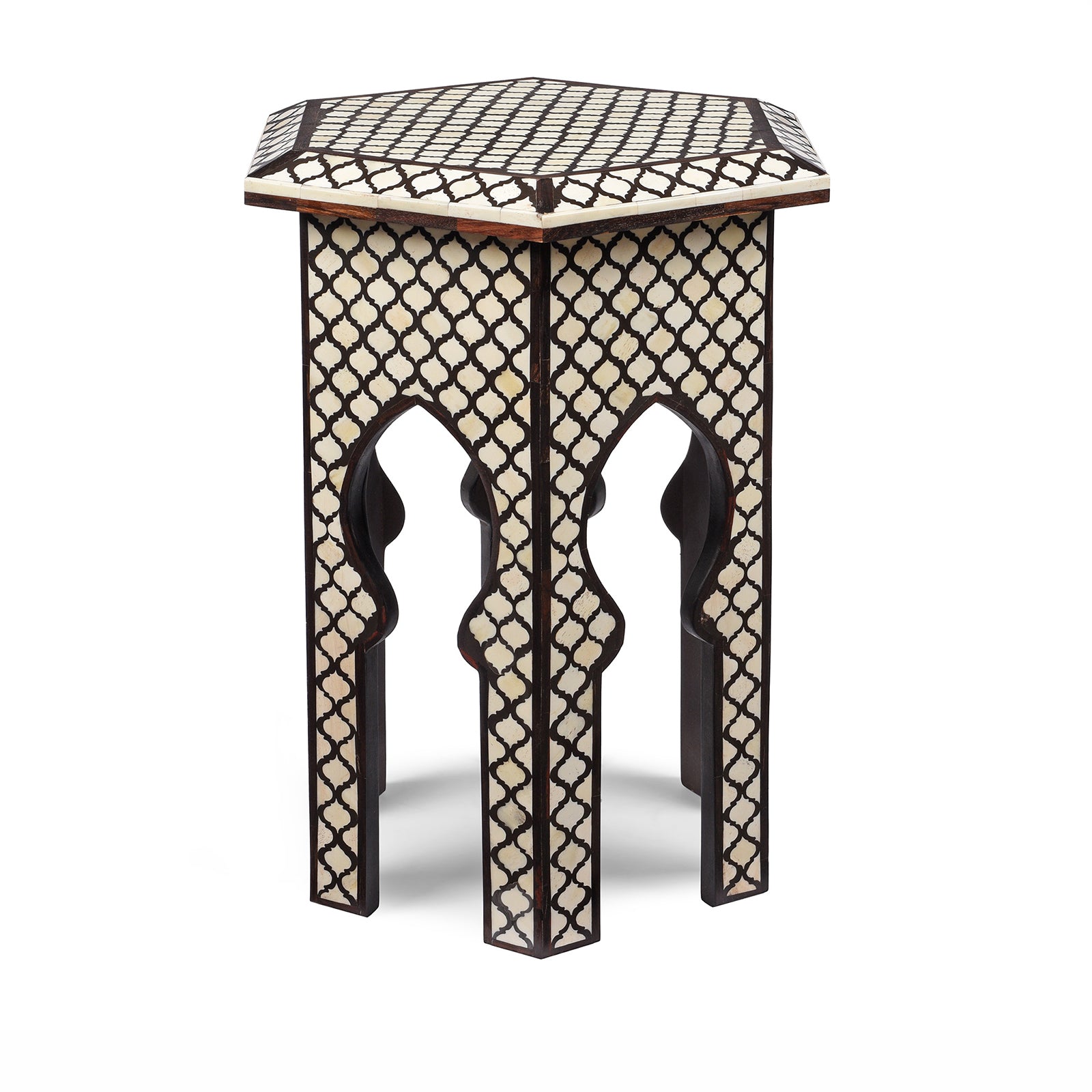 Indian Bone Inlay Hexagonal Table - Moorish Style | Indigo Antiques