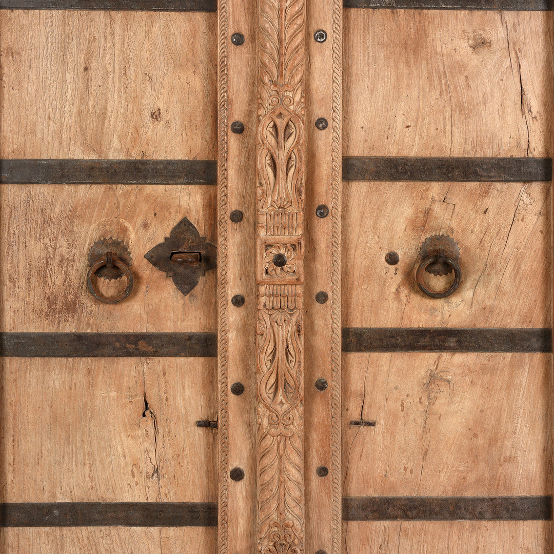 Door Handles ANd Carving Detail From Antique Carved Bleached Doors From Bikaner -  | INDIGO ANTIQUES