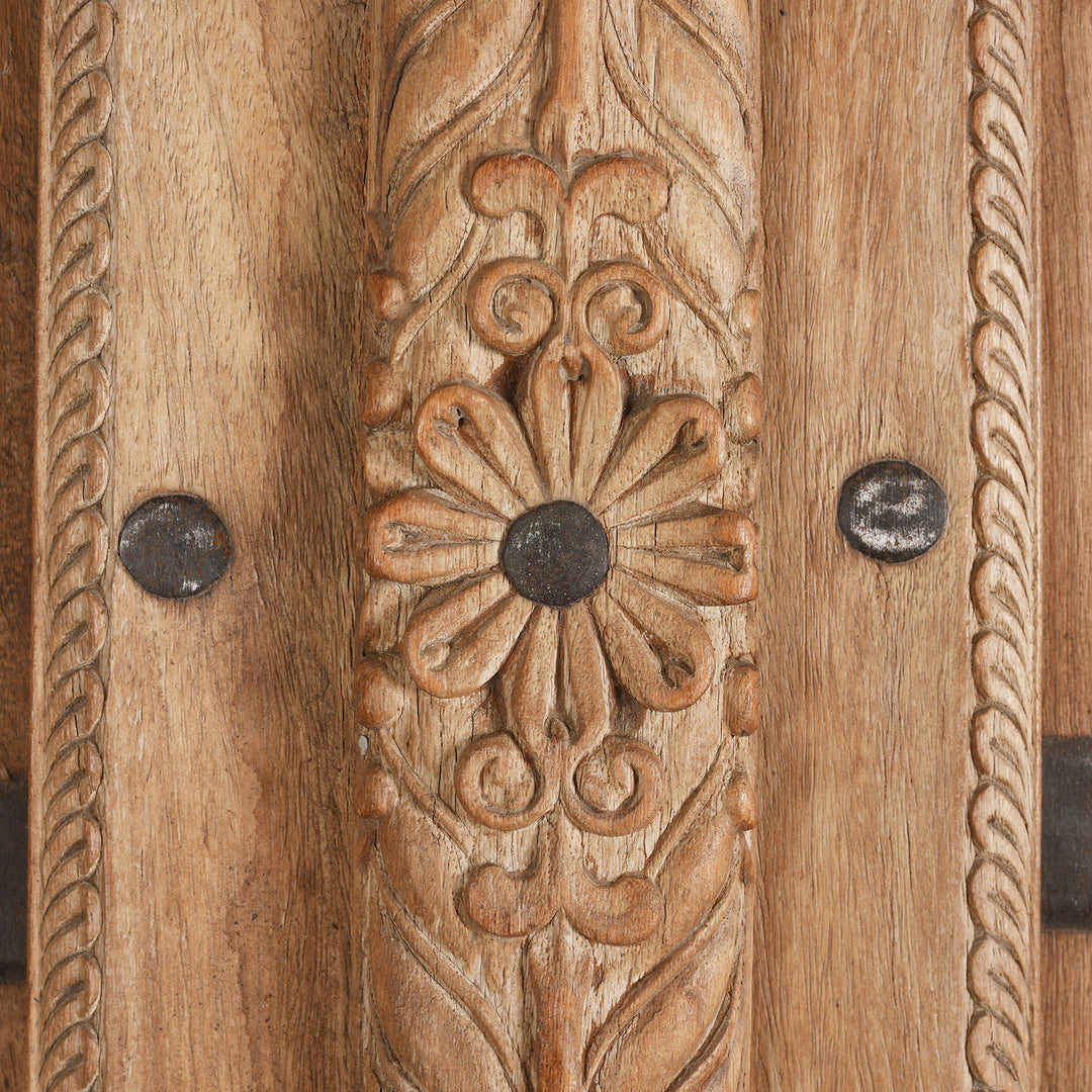 Flower Carving Detail From Antique Carved Bleached Doors From Bikaner -  | INDIGO ANTIQUES