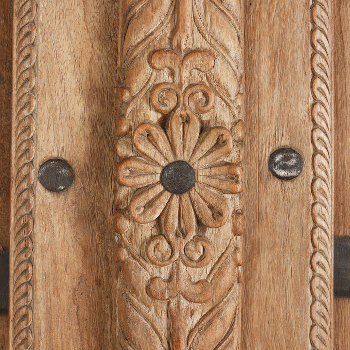 Flower Carving Detail From Antique Carved Bleached Doors From Bikaner -  | INDIGO ANTIQUES