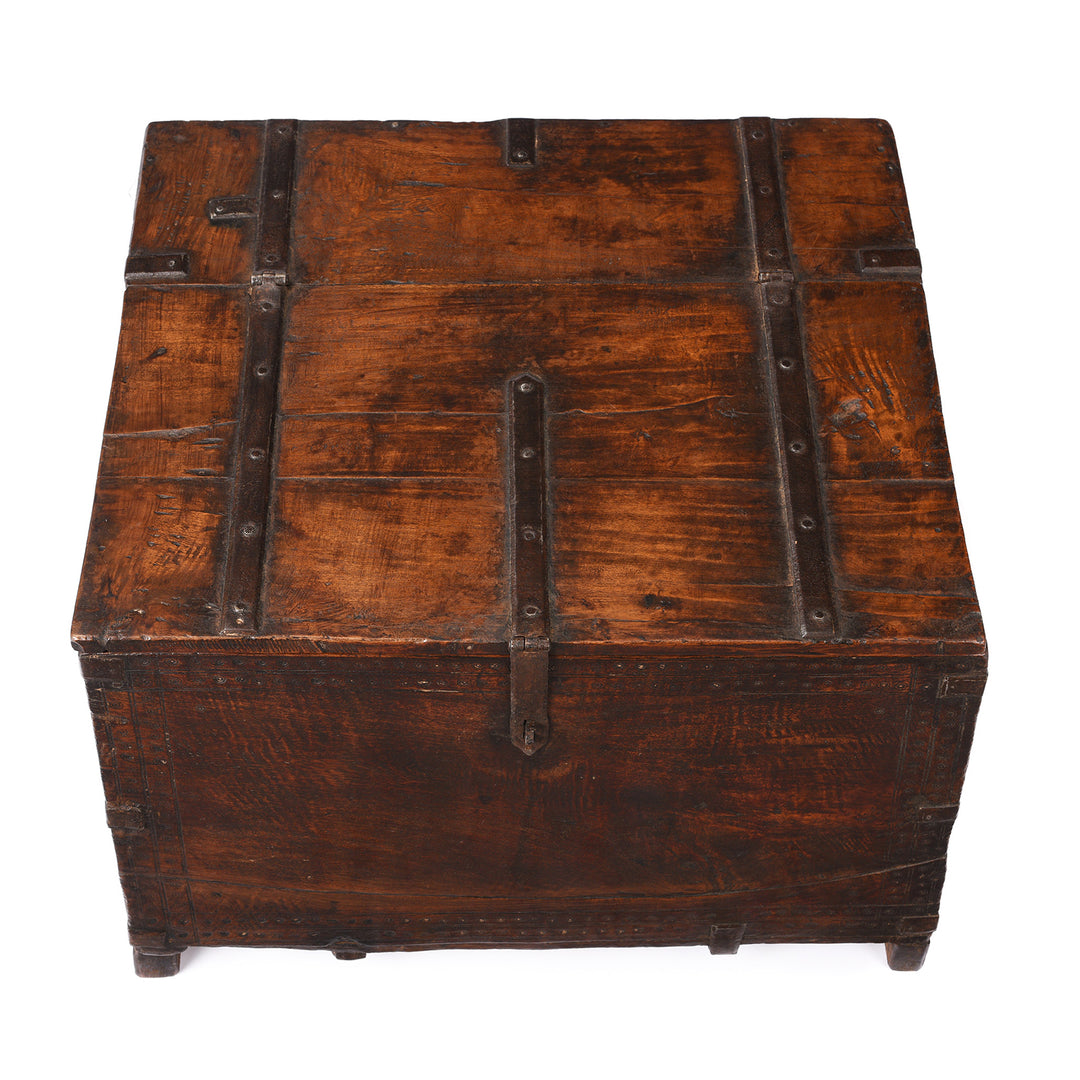 Top Down View Of Antique Indian Chip Carved Merchants Box | Indigo Antiques