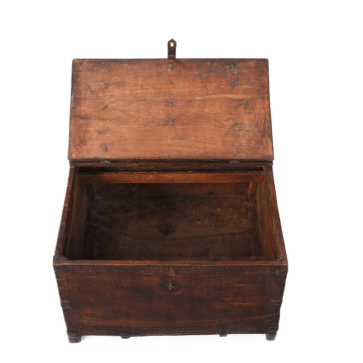 Open Lid View Of Antique Indian Chip Carved Merchants Box | Indigo Antiques