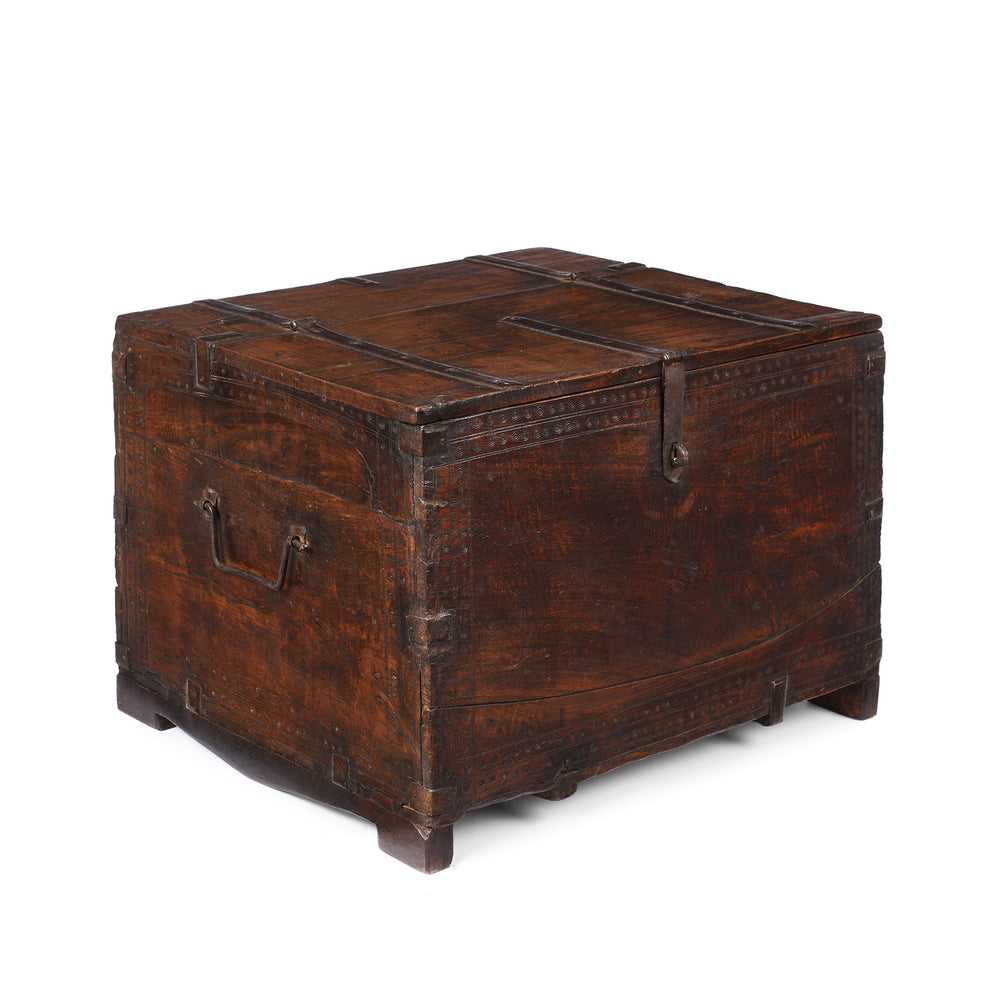 Angled View Of Antique Indian Chip Carved Merchants Box | Indigo Antiques