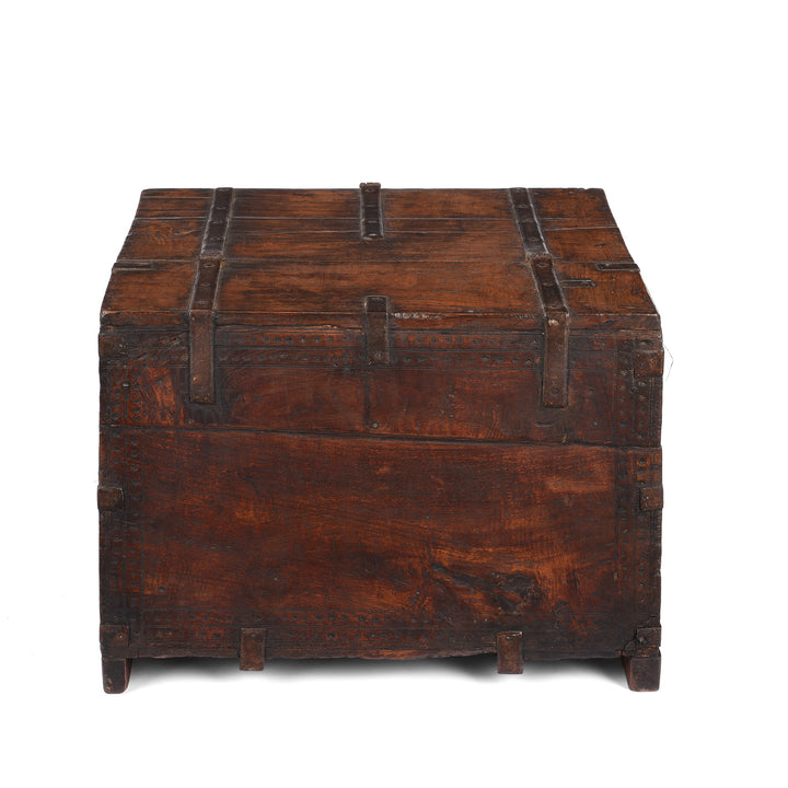 Back Of Antique Indian Chip Carved Merchants Box | Indigo Antiques