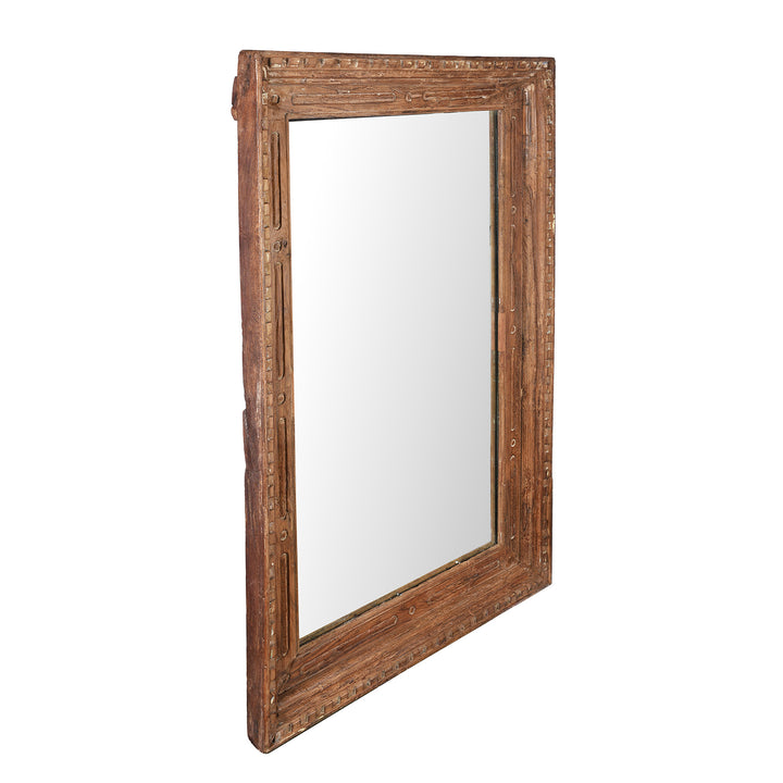 Depth View OF Antique Window Mirror Made From Architectural Teak | Indigo Antiques