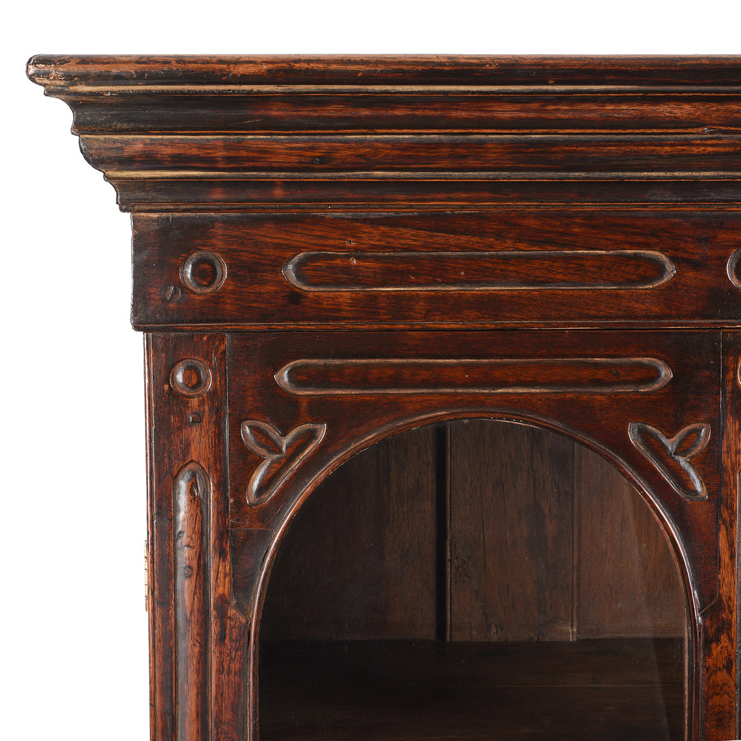 Corner Detail From Antique Teak Almirah Cabinet With Sunburst Panels | Indigo Antiques