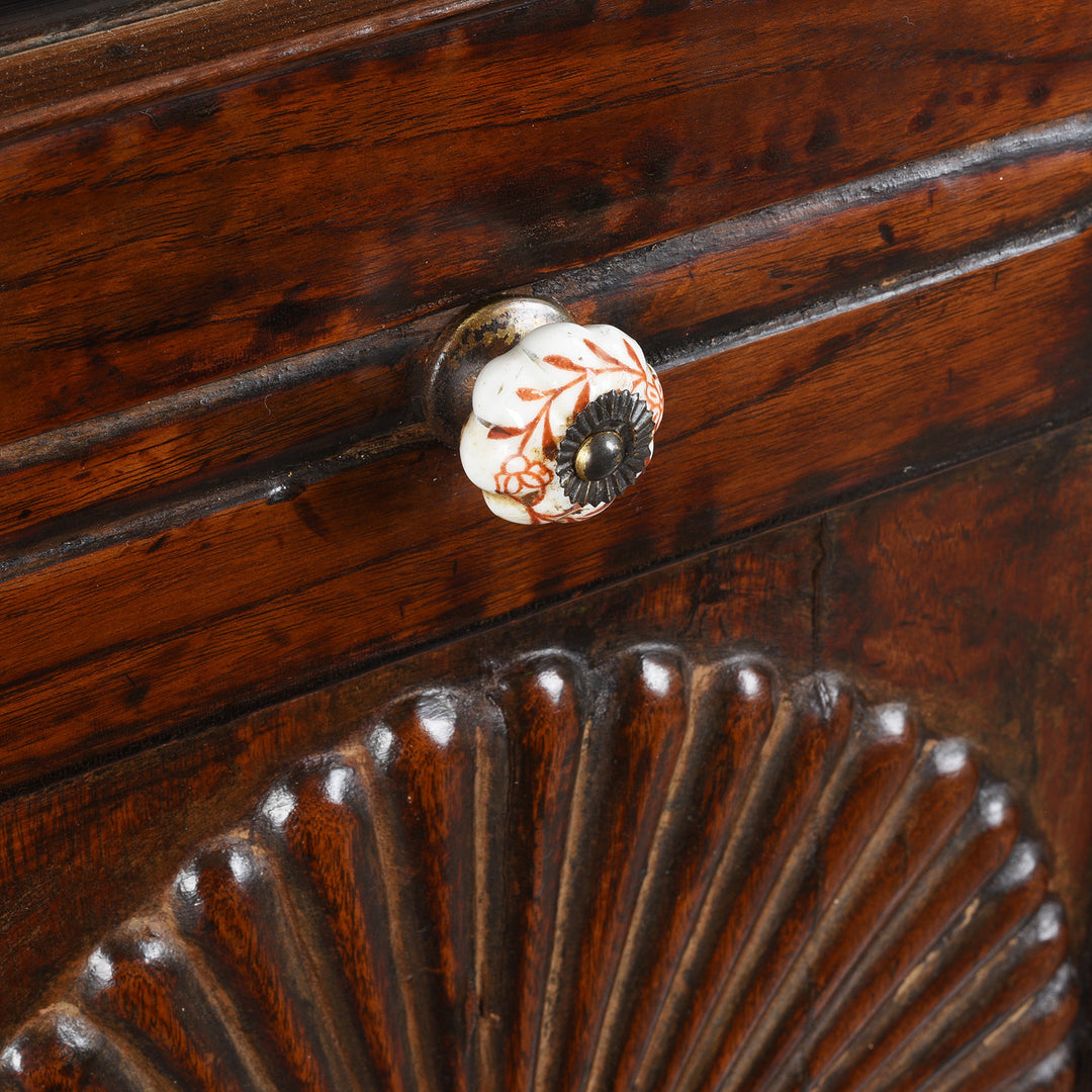 Knob Detail From Antique Teak Almirah Cabinet With Sunburst Panels | Indigo Antiques