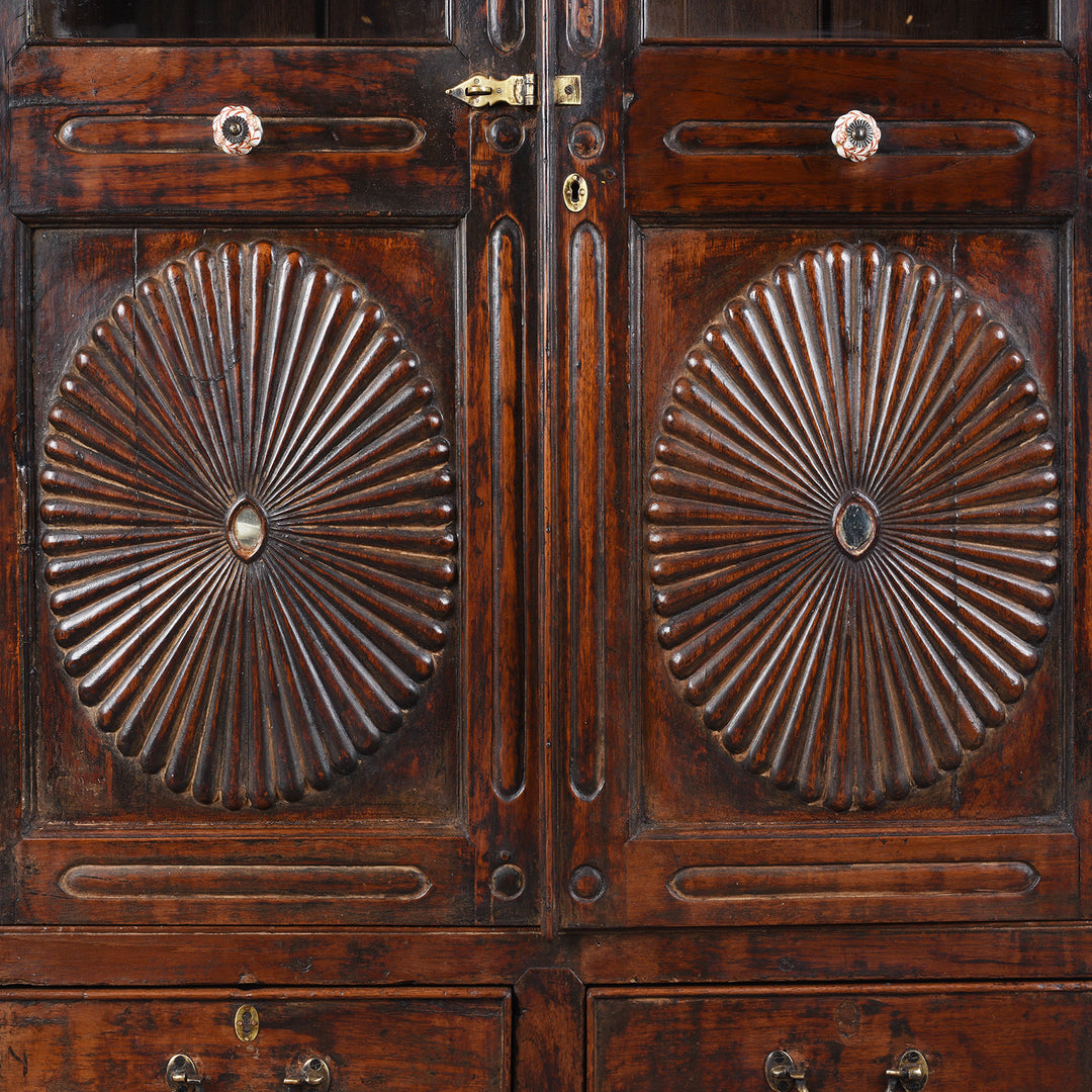 Sunburst Detail From Antique Teak Almirah Cabinet With Sunburst Panels | Indigo Antiques