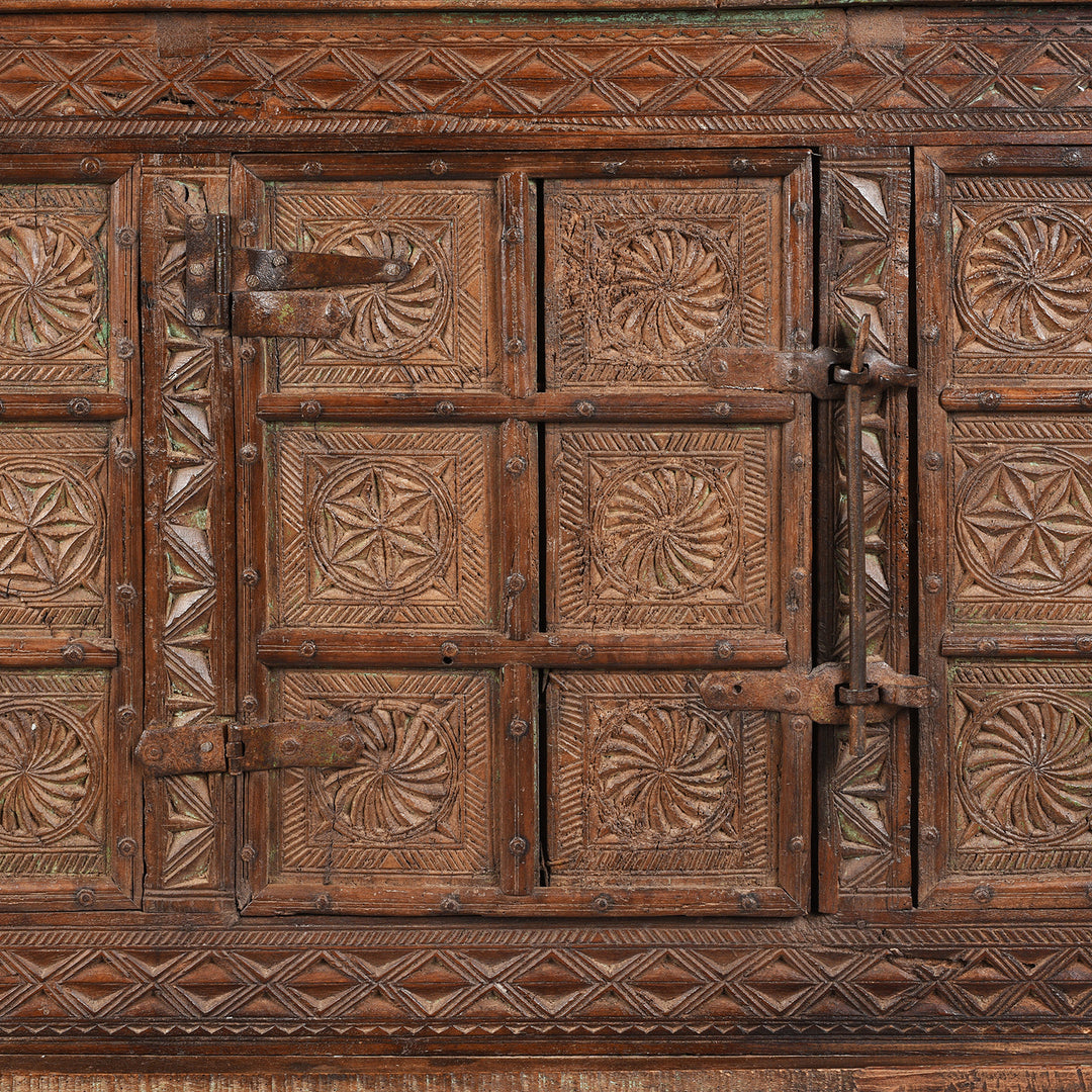 Door Carving Detail From Antique Indian Majus Dowry Chest | Indigo Antiques