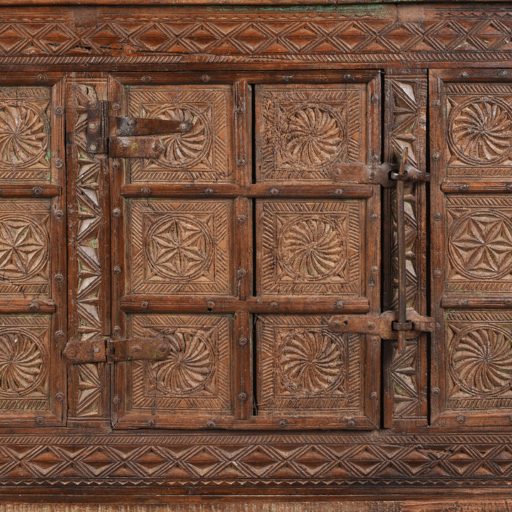 Door Carving Detail From Antique Indian Majus Dowry Chest | Indigo Antiques