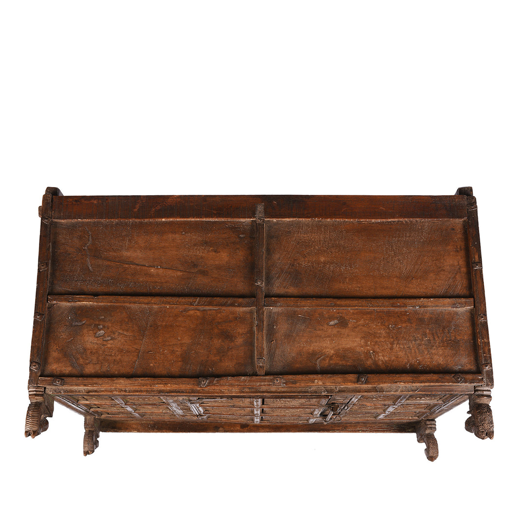 Top Down View Of Antique Indian Majus Dowry Chest | Indigo Antiques