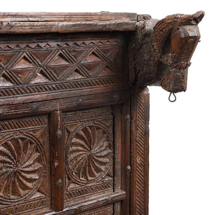 Horse Head Detail From Antique Indian Majus Dowry Chest | Indigo Antiques