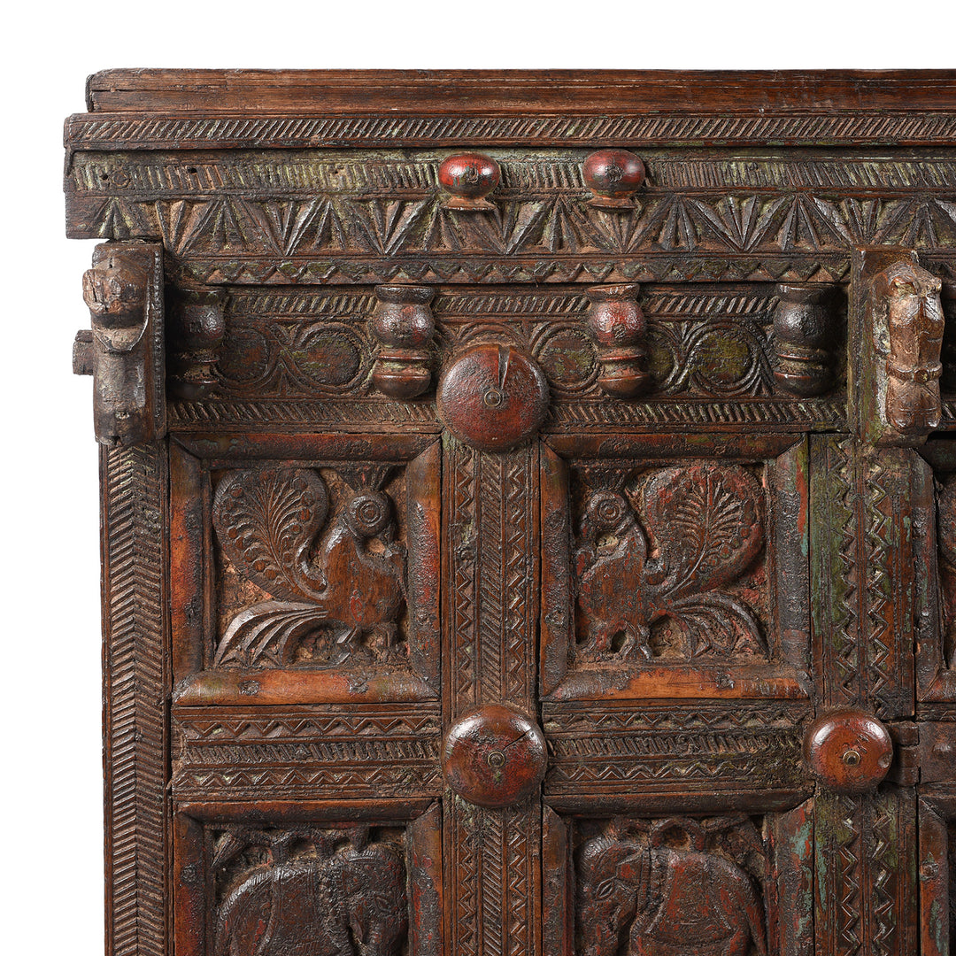 Corner Detail From Antique Indian Teak Majus Dowry Chest From Saurashtra | Indigo Antiques