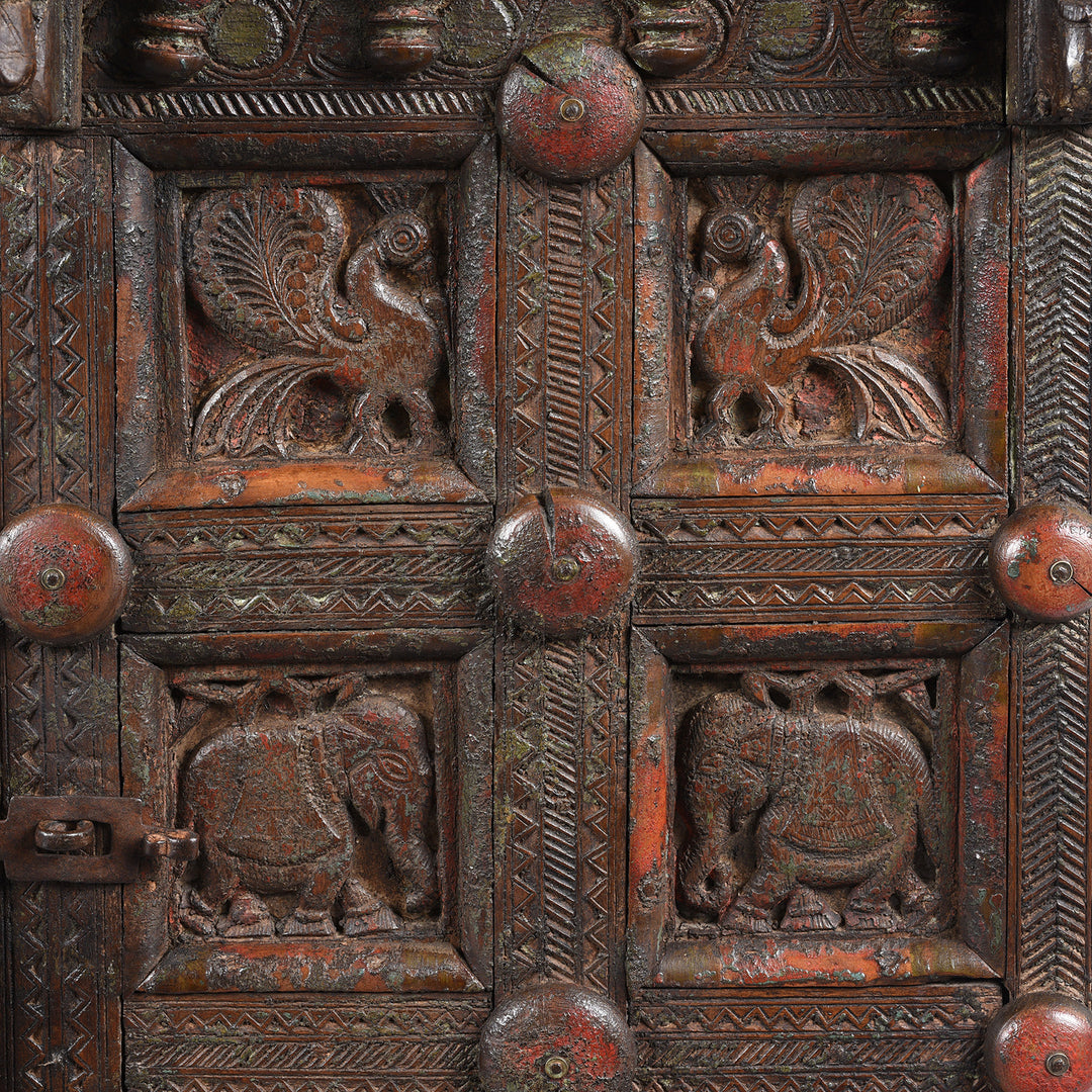 Carving Detail From Antique Indian Teak Majus Dowry Chest From Saurashtra | Indigo Antiques