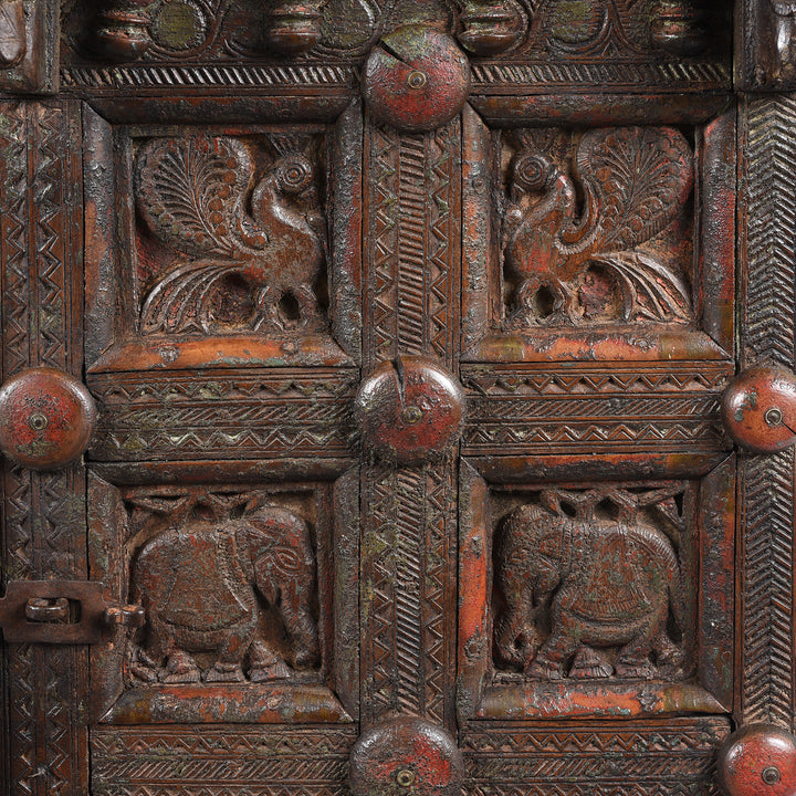 Carving Detail From Antique Indian Teak Majus Dowry Chest From Saurashtra | Indigo Antiques