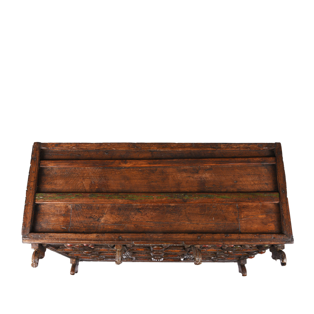 Top Down View Of Antique Indian Teak Majus Dowry Chest From Saurashtra | Indigo Antiques