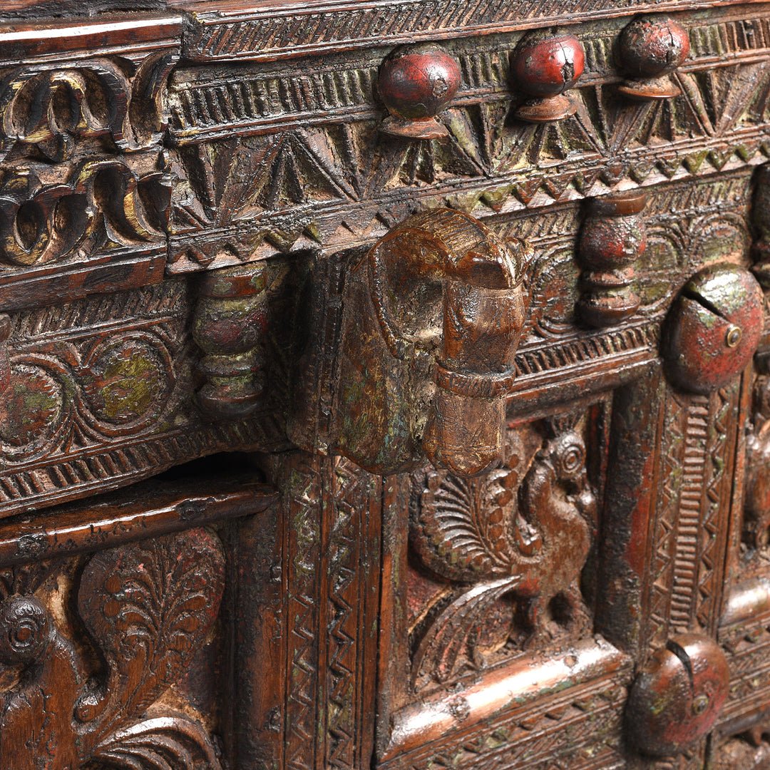 Horse Head Detail From Antique Indian Teak Majus Dowry Chest From Saurashtra | Indigo Antiques
