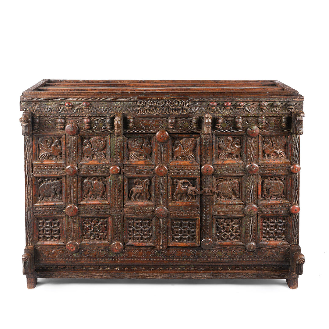 Antique Indian Teak Majus Dowry Chest From Saurashtra | Indigo Antiques