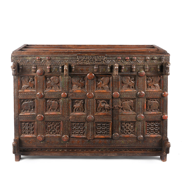 Antique Indian Teak Majus Dowry Chest From Saurashtra | Indigo Antiques