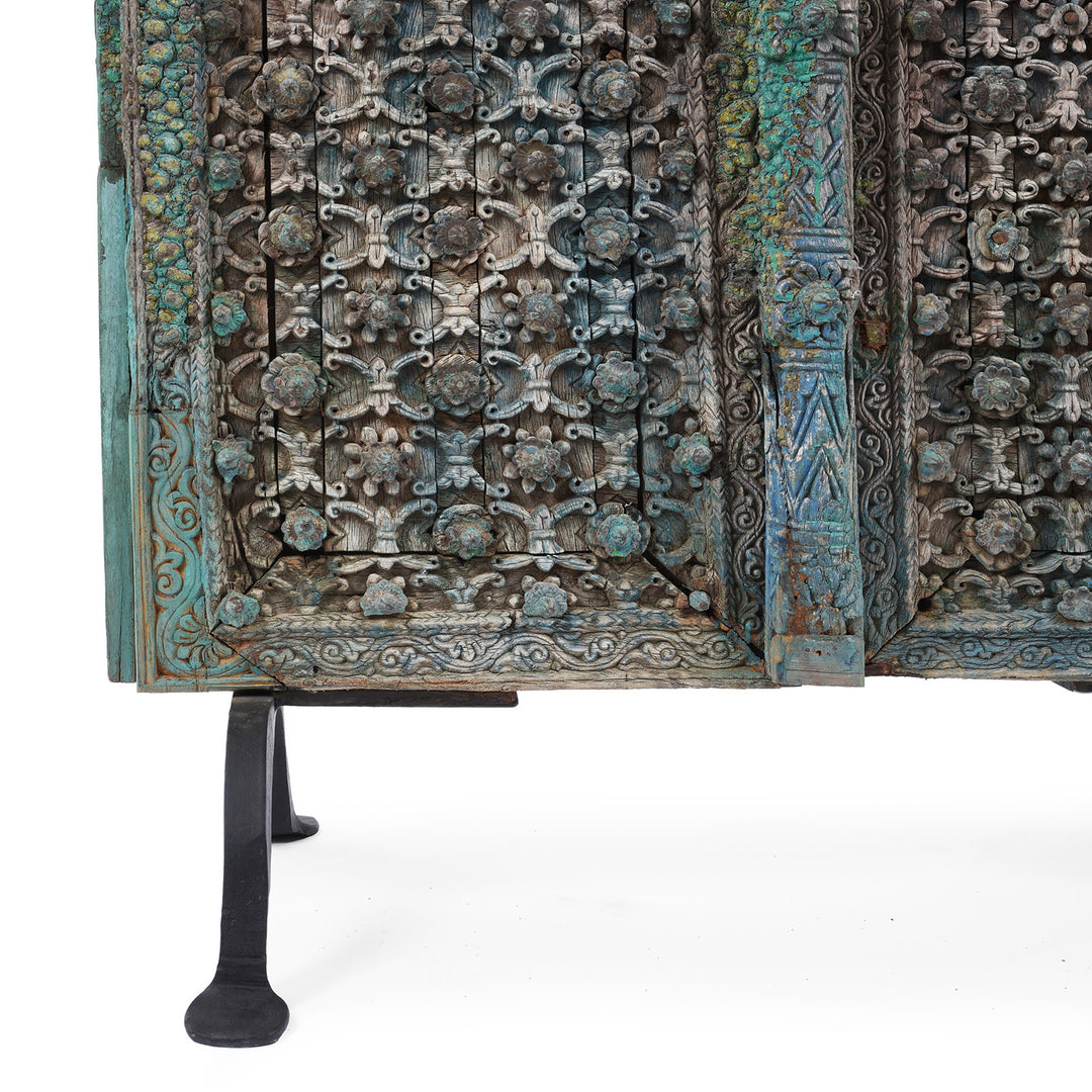 Base Detail From Antique indian Painted Mughal Door | Indigo Antiques