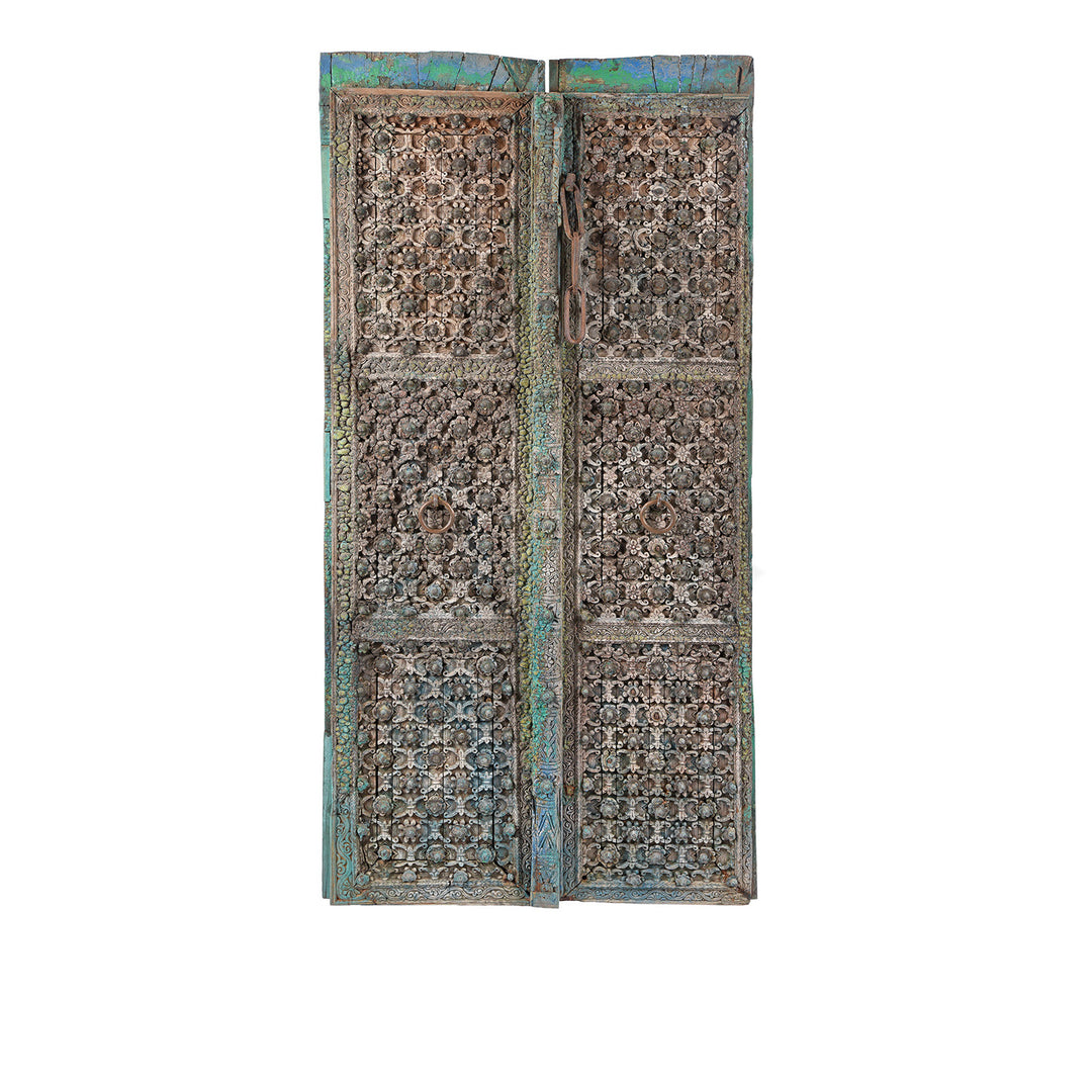 Without Stand View Of Antique indian Painted Mughal Door | Indigo Antiques