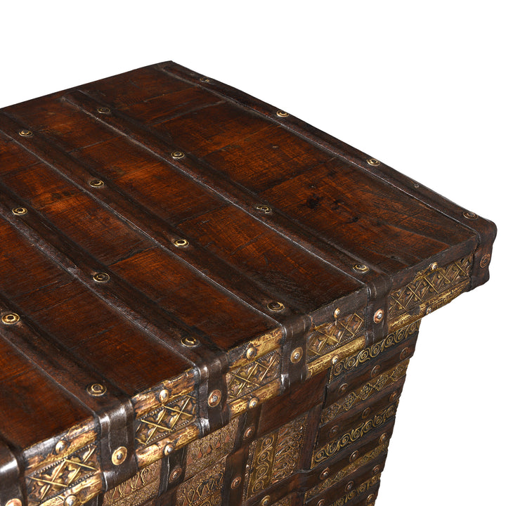 Top Detail From Antique Brass Bound Pithara Console Chest From Saurashtra | Indigo Antiques