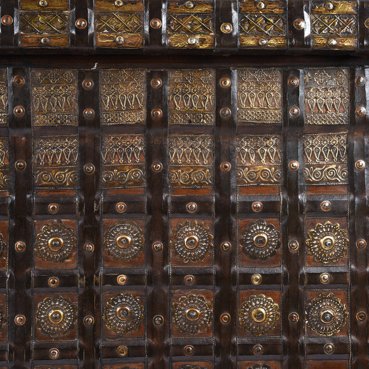 Detail From Antique Brass Bound Pithara Console Chest From Saurashtra | Indigo Antiques