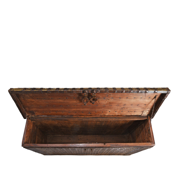 Open View Of Antique Brass Bound Pithara Console Chest From Saurashtra | Indigo Antiques