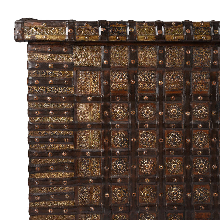 Corner Detail From Antique Brass Bound Pithara Console Chest From Saurashtra | Indigo Antiques