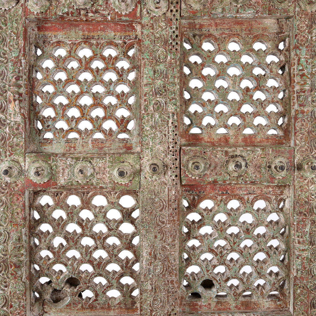 Jali Panels Detail From Antique Indian Painted Doors | Indigo Antiques