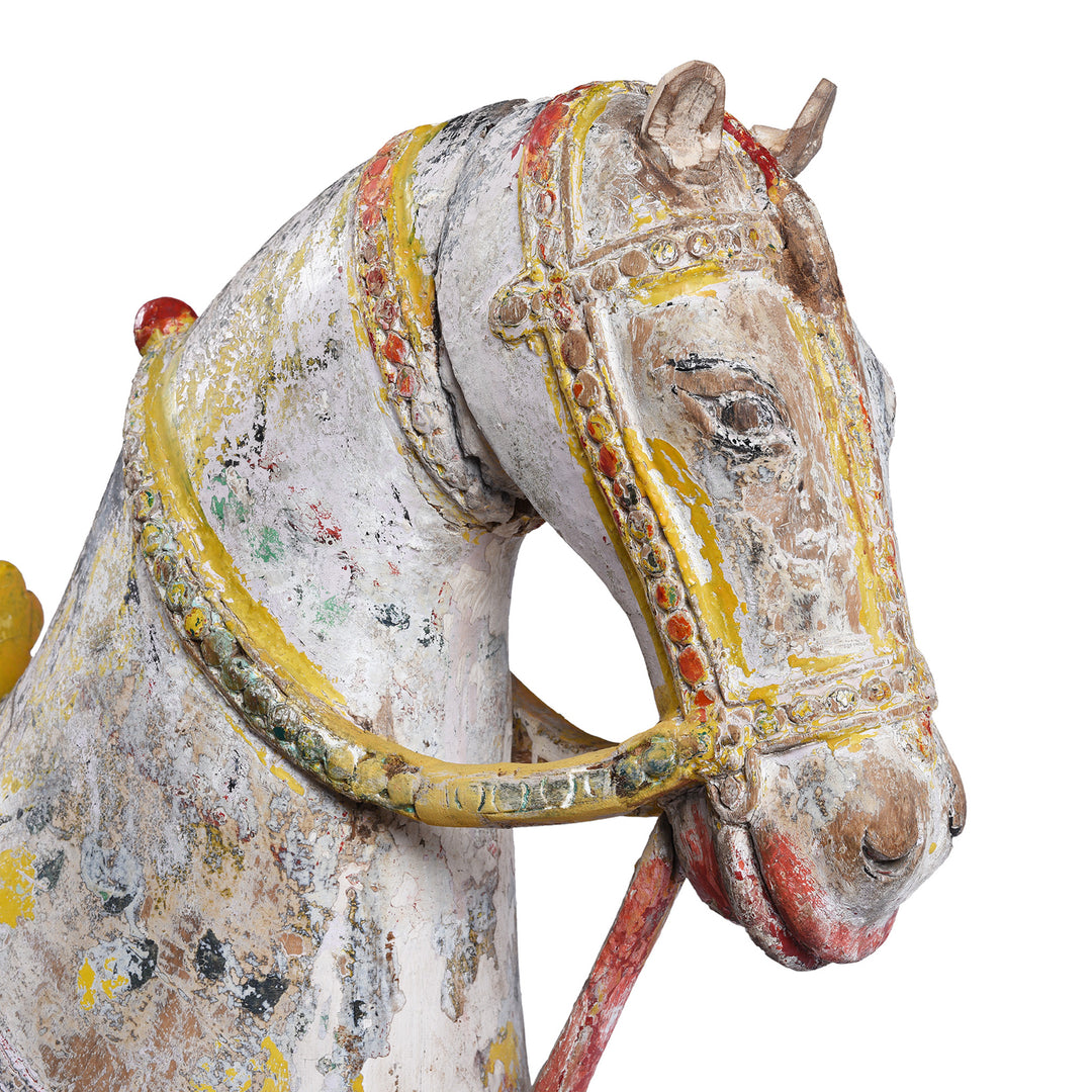 Face Detail From Option 2 Antique Indian Painted Wooden Horses | Indigo Antiques