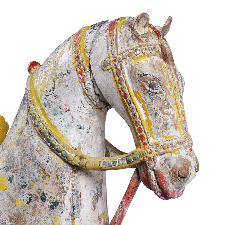 Face Detail From Option 2 Antique Indian Painted Wooden Horses | Indigo Antiques