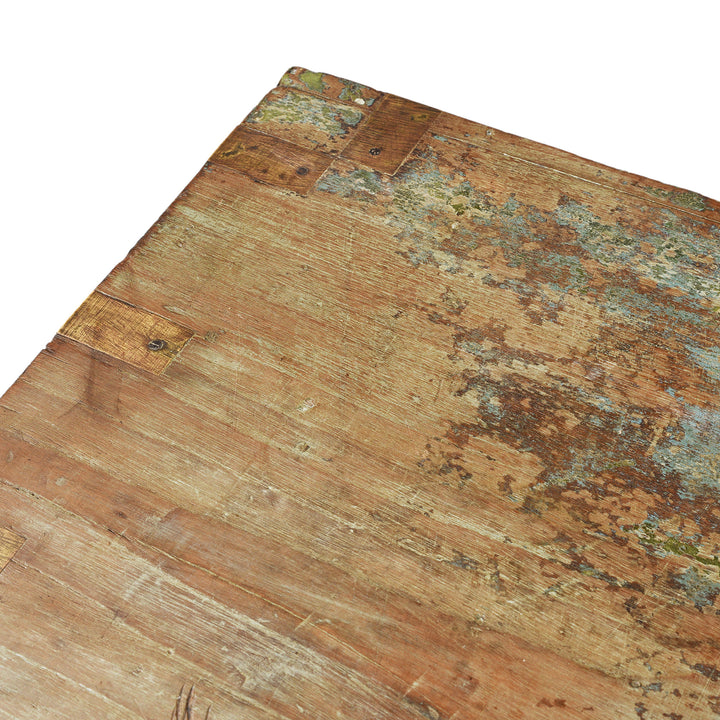 Top Detail From Antique Front Opening Indian Green Painted Teak Military Chest | Indigo Antiques