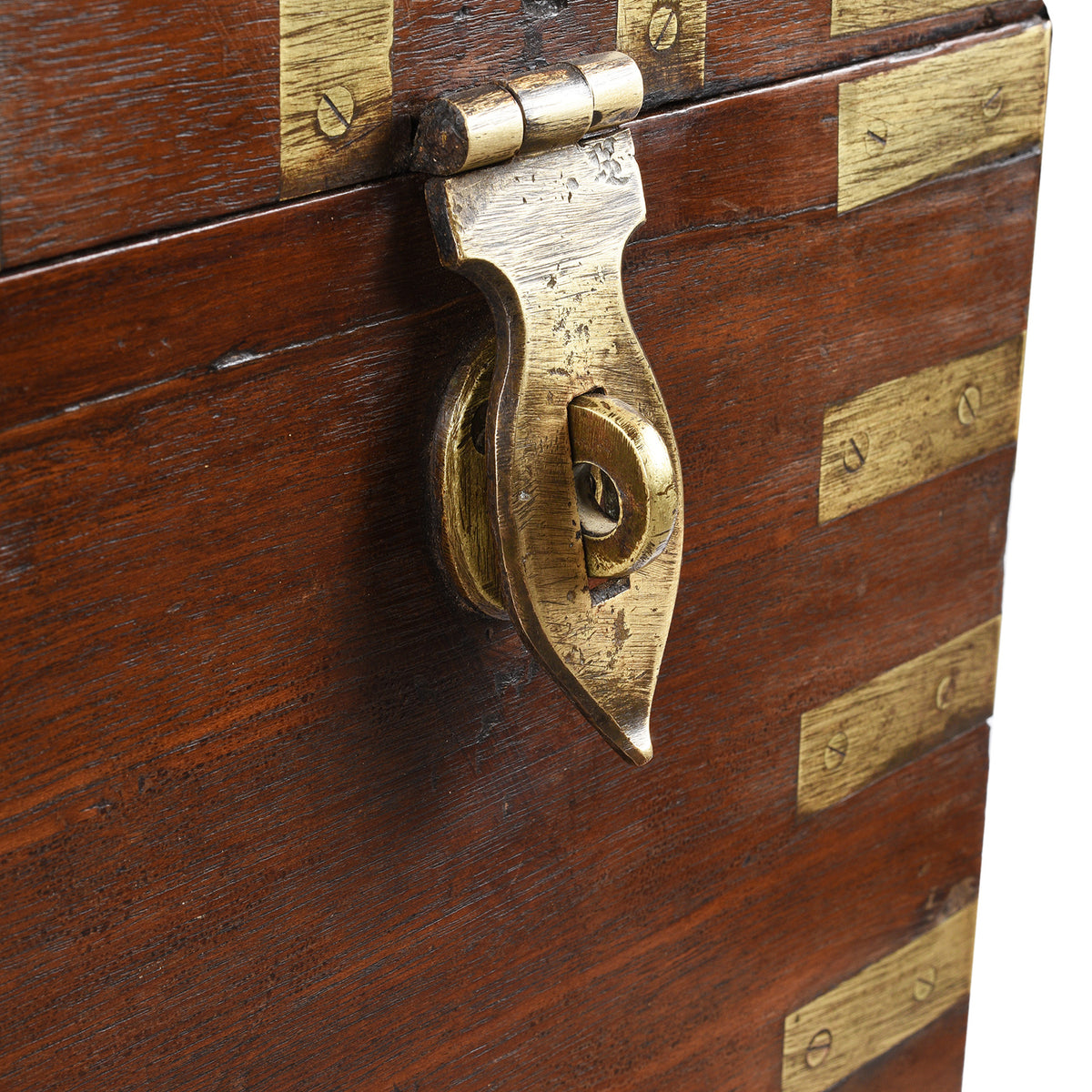 Latch Detail From Antique Brass Bound Teak Military Chest | Indigo Antiques