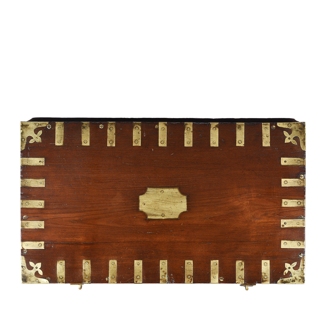 Top Down View Of Antique Brass Bound Teak Military Chest | Indigo Antiques