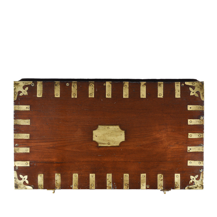 Top Down View Of Antique Brass Bound Teak Military Chest | Indigo Antiques