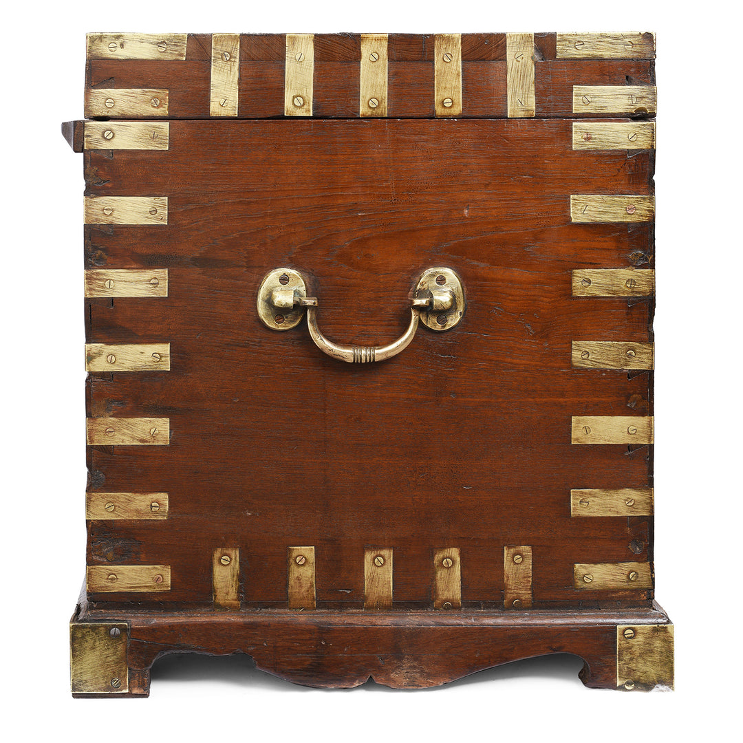 Side View OF Antique Brass Bound Teak Military Chest | Indigo Antiques