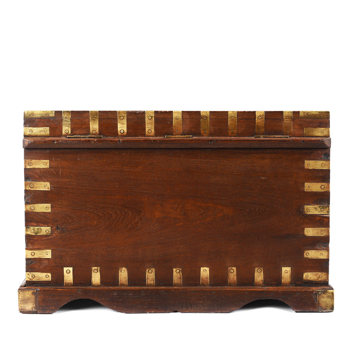 Back Of Antique Brass Bound Teak Military Chest | Indigo Antiques