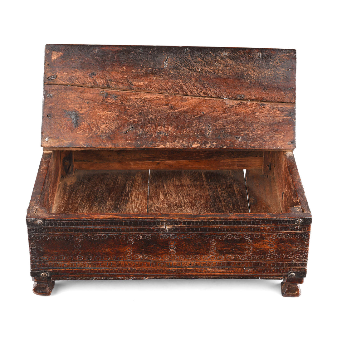 Open View Of Antique Chip Carved Roheda Merchants Box From Bikaner | Indigo Antiques