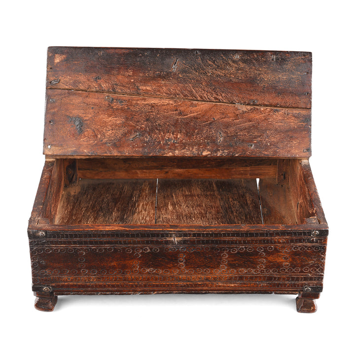 Open View Of Antique Chip Carved Roheda Merchants Box From Bikaner | Indigo Antiques
