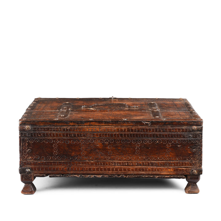 Back of Antique Chip Carved Roheda Merchants Box From Bikaner | Indigo Antiques