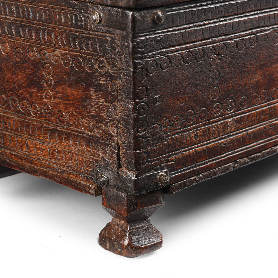 Detail From Antique Chip Carved Roheda Merchants Box From Bikaner | Indigo Antiques