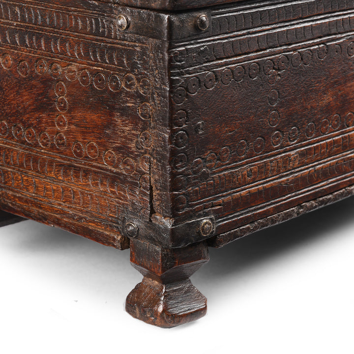 Detail From Antique Chip Carved Roheda Merchants Box From Bikaner | Indigo Antiques