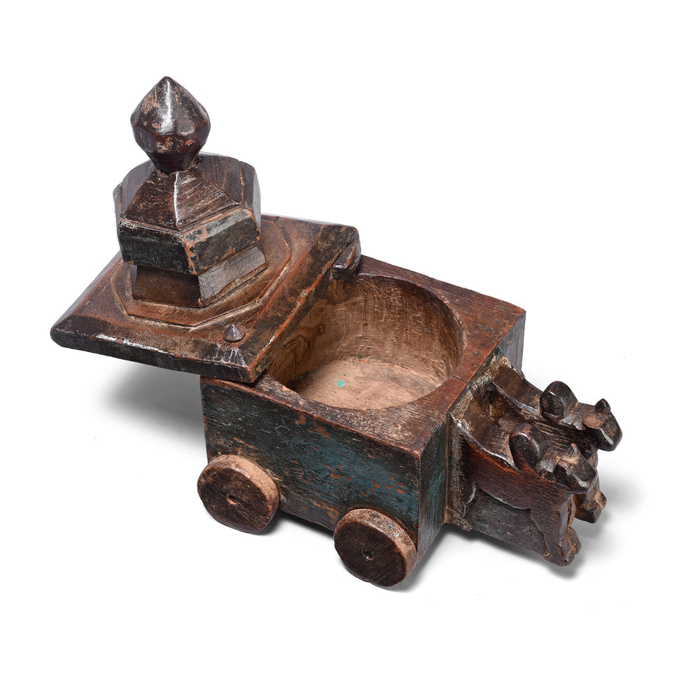 Open Lid VIew Of Indian Antique Nandi Bull Tika Ash Holder From Karnataka - Ca 1900 | Indigo Antiques